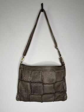 Milo Canada Patchwork Taupe Grey Genuine Leather Shoulder Bag OS